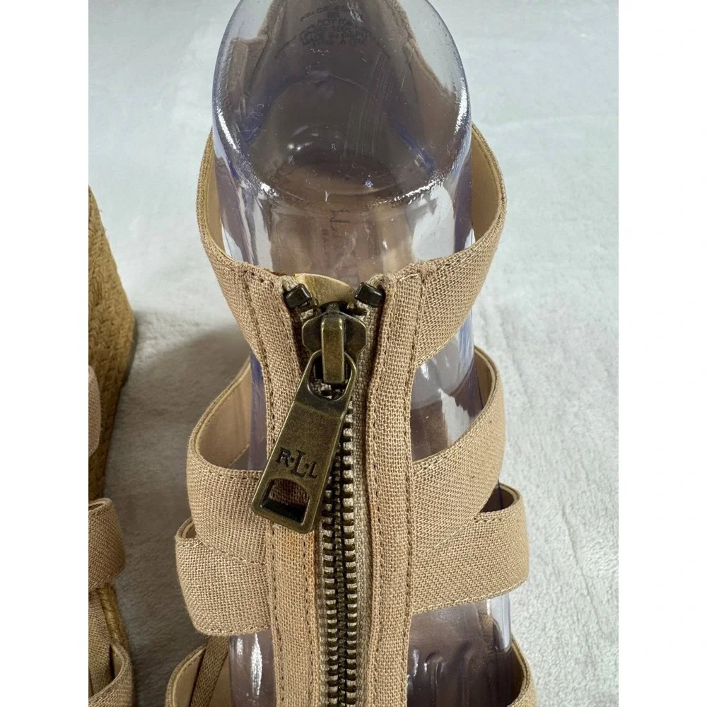 Lauren Ralph Lauren Kelcie Canvas Espadrille‎ Wedge Sandals 9B Women's Beige